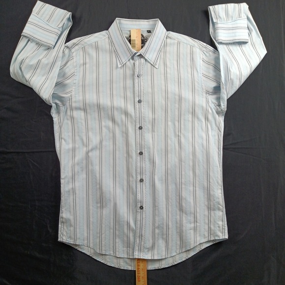 7 Diamonds Mens XL Long Sleeve Button Down Blue White Striped Cotton Shirt - Picture 13 of 13